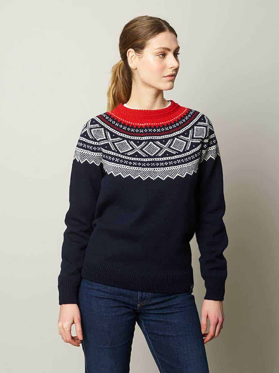 Marius roundneck wool sweater navy red | Mall of Norway
